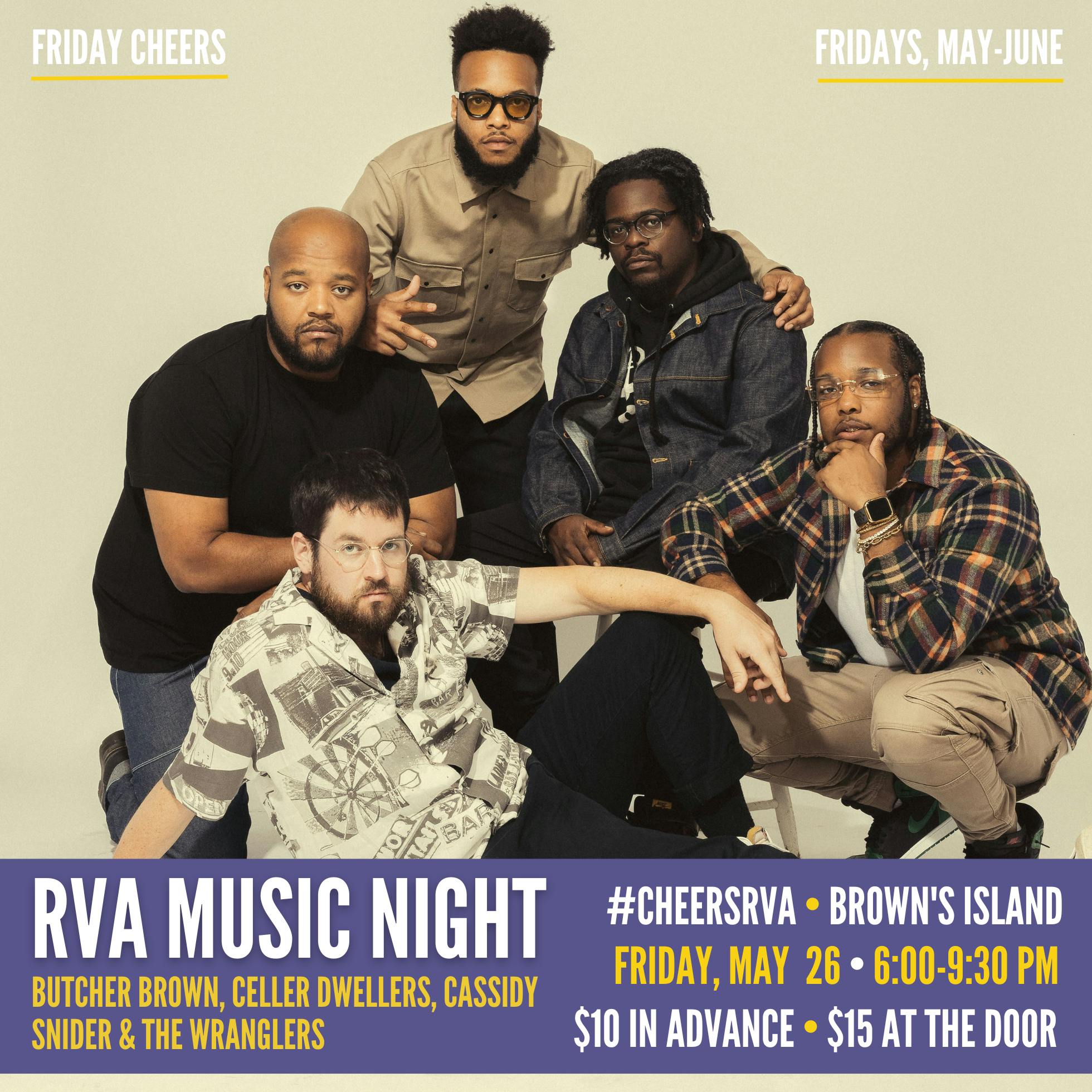 RVA Music Night: Butcher Brown, Celler Dwellers, Cassidy Snider & The Wranglers at Friday Cheers 2023 on Brown's Island